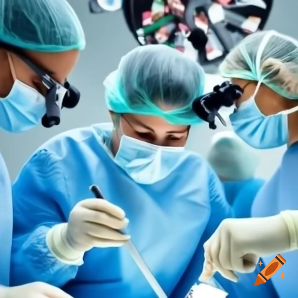 Medical professionals in sterile attire focused on tasks