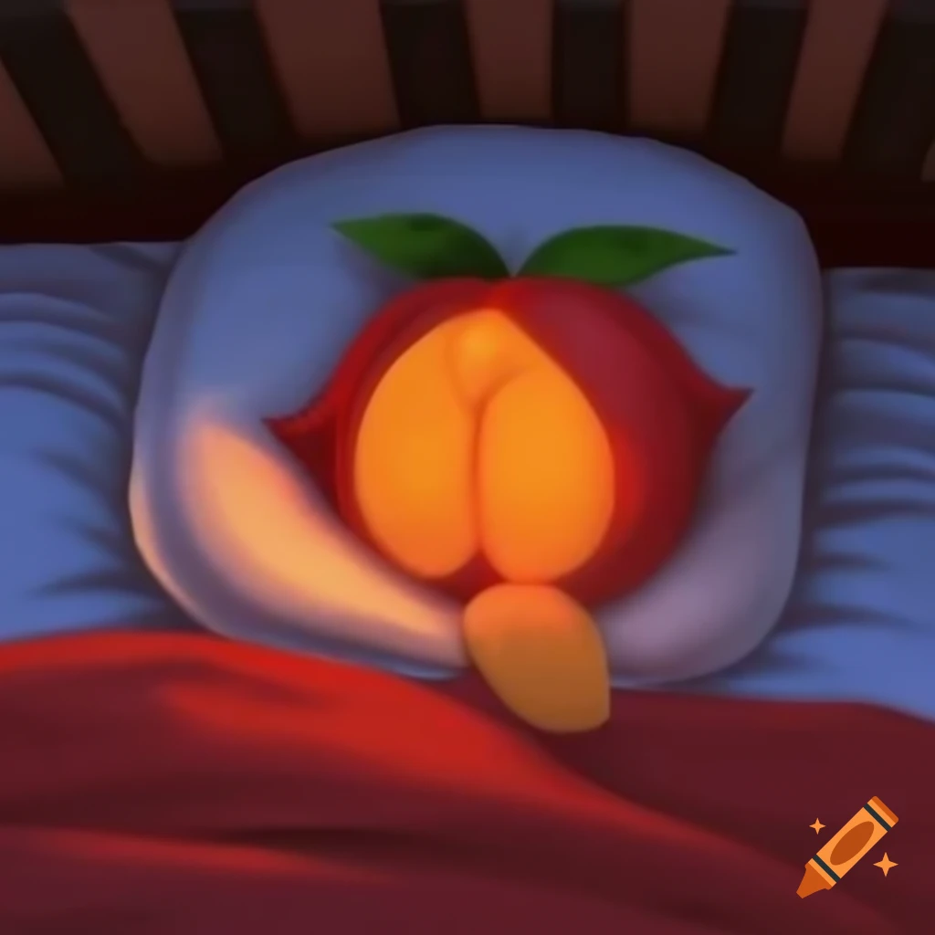 Peach character peacefully sleeping in a bed