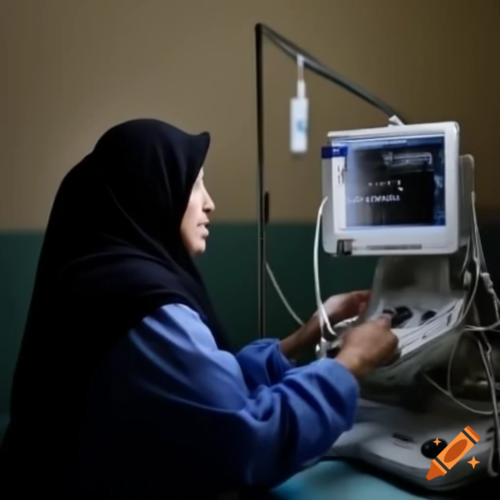 Compassionate nurse in hijab monitoring patient on ventilator