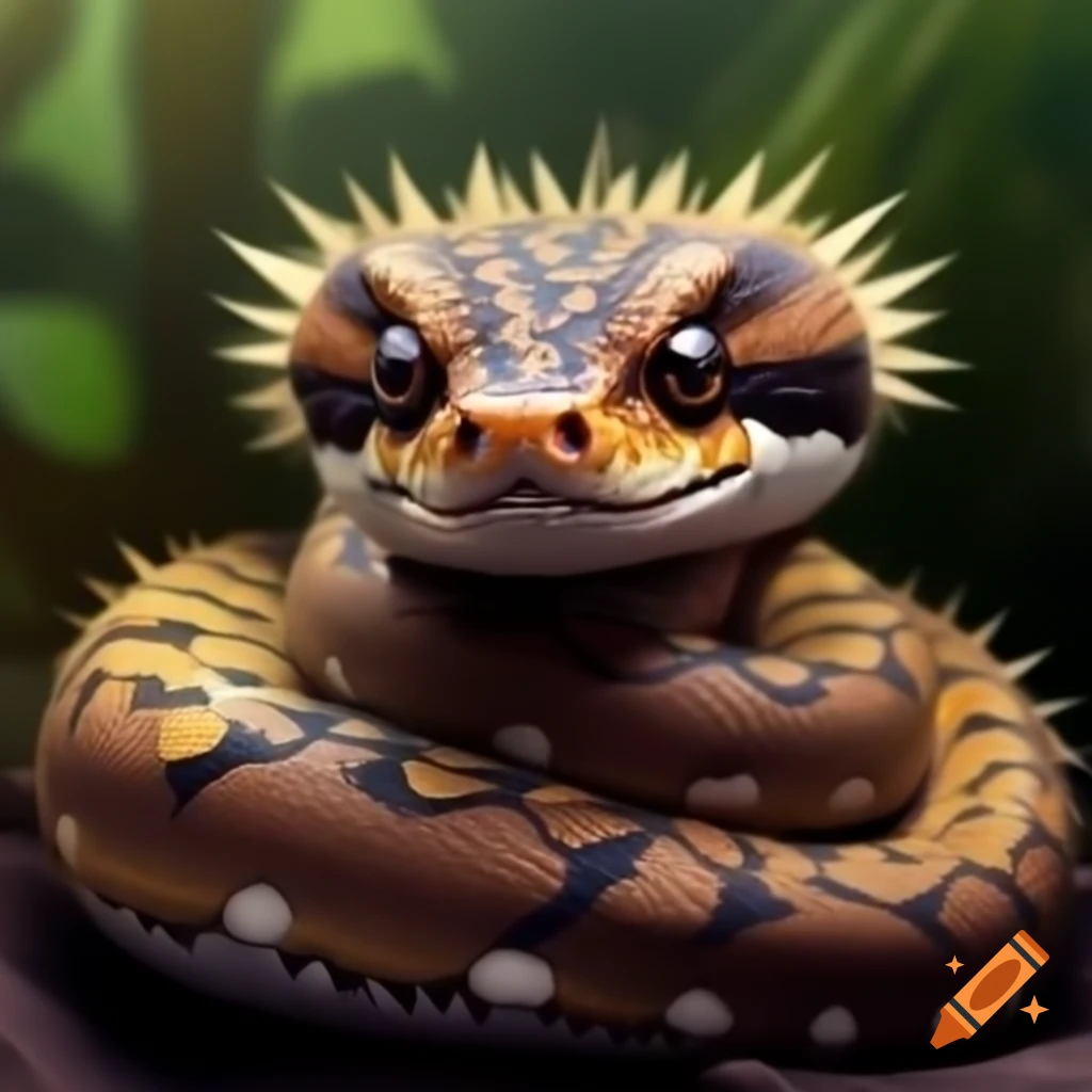 Unique creature combining traits of a carpet python and hedgehog on Craiyon