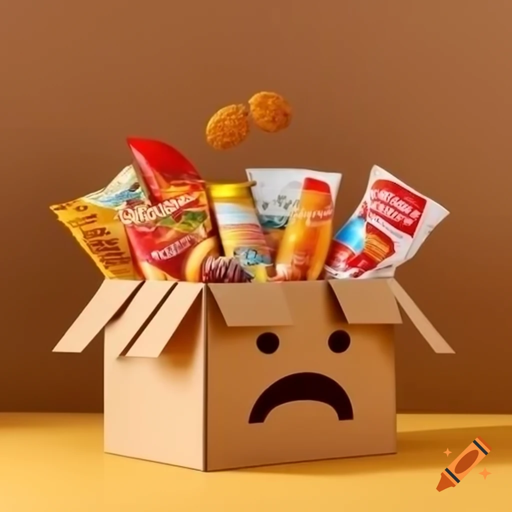 Sad cardboard box of snacks
