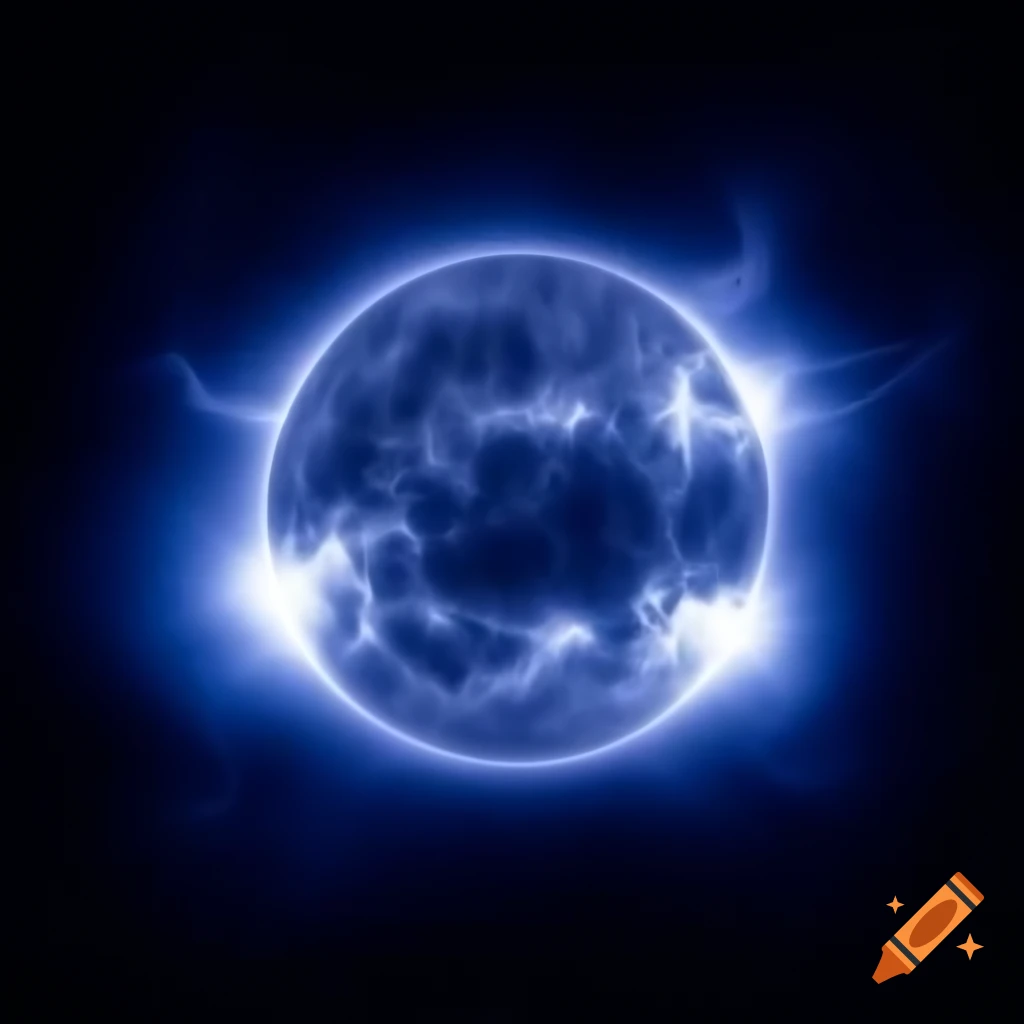 Sun depicted as blue electricity lightning