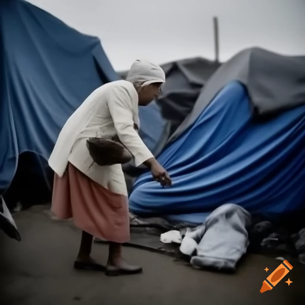 White woman sharing food with a homeless person