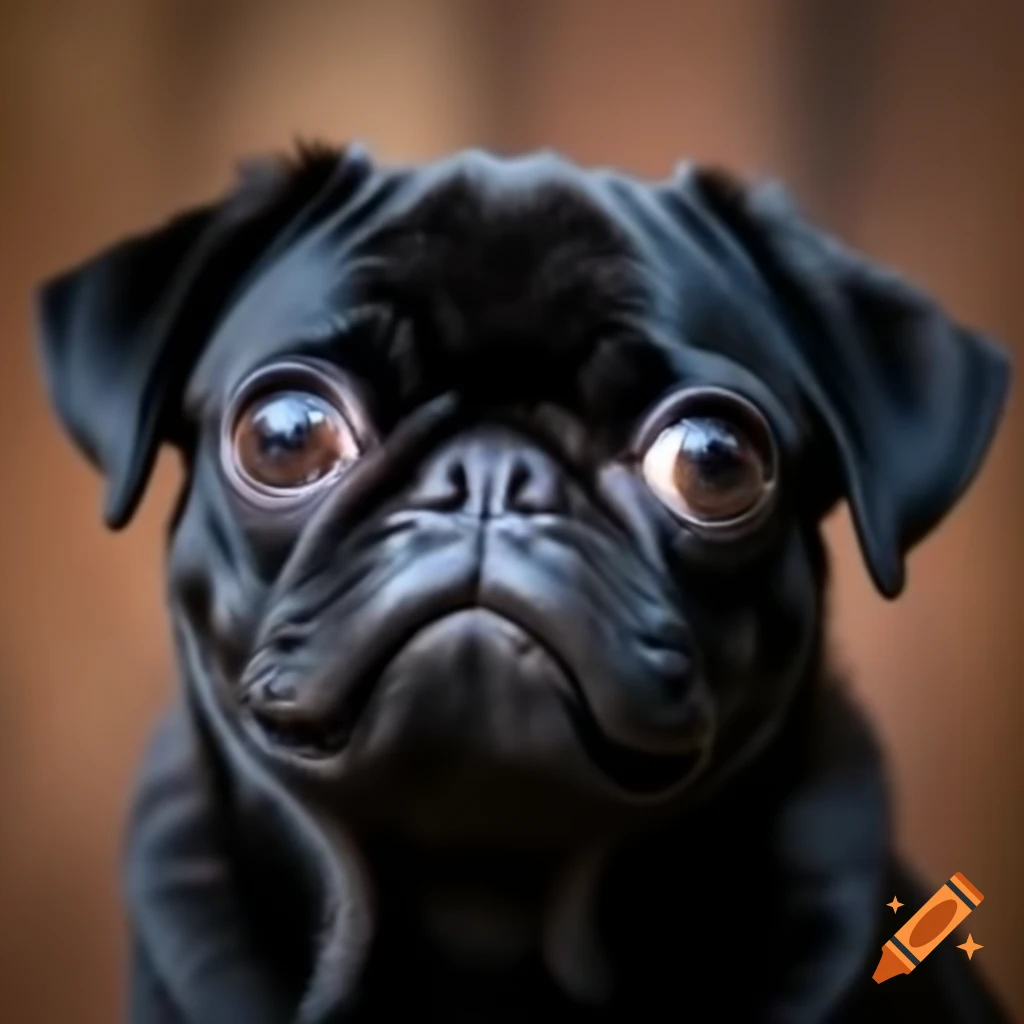 Cute black fur pug with adorable features