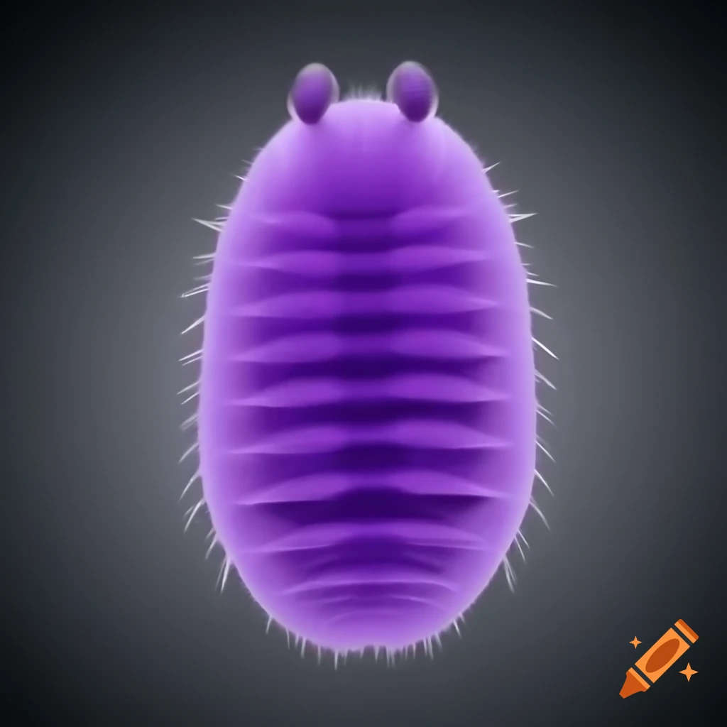 Adorable purple isopod curling up, highlighting marbled exoskeleton