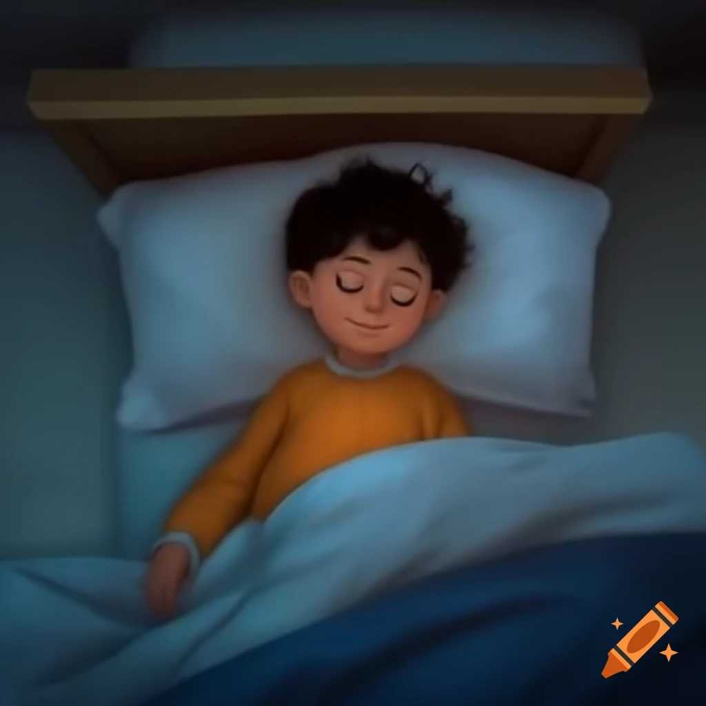Tired boy resting in bed