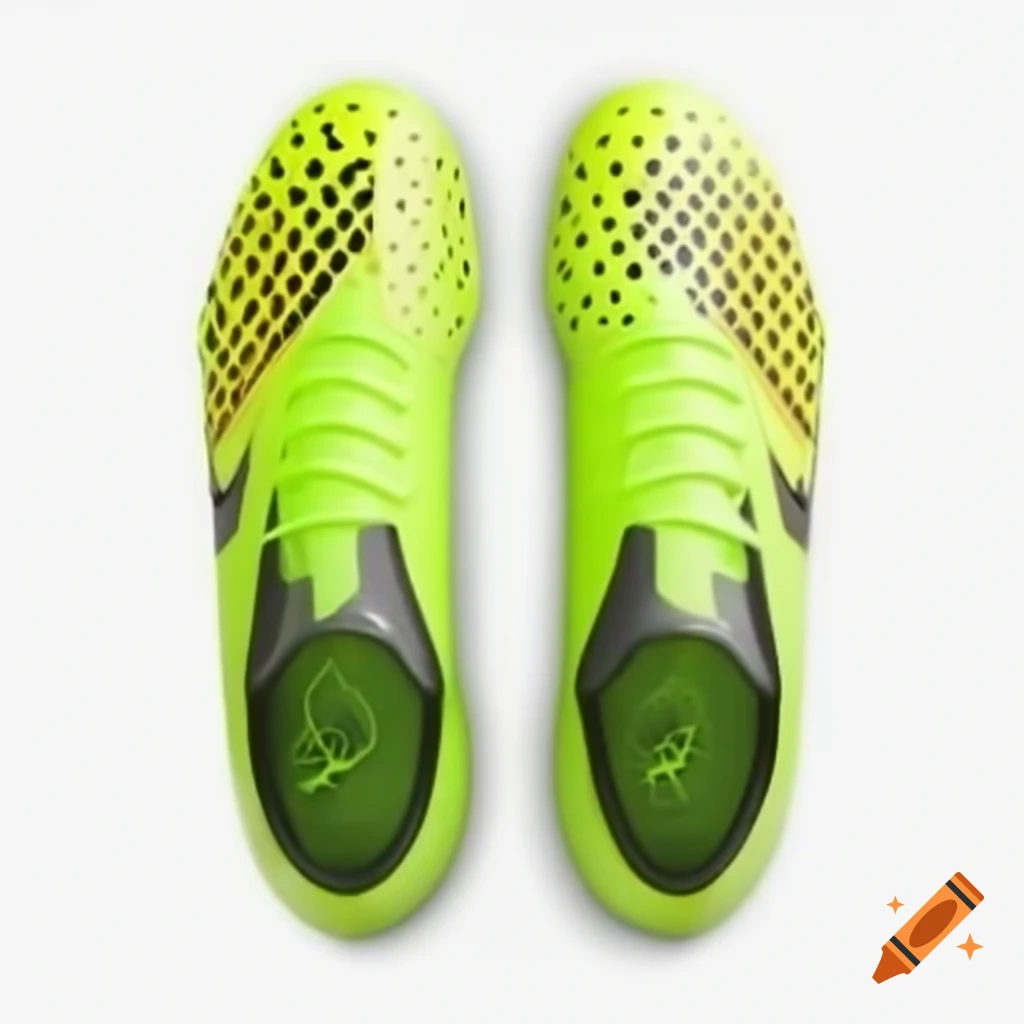 Futuristic laceless Nike soccer cleat in translucent yellow and black with camo patterns