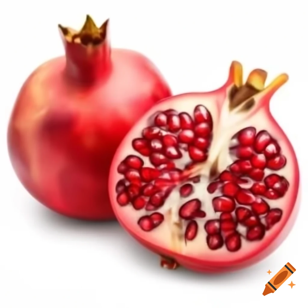Pomegranate fruit with health benefits text