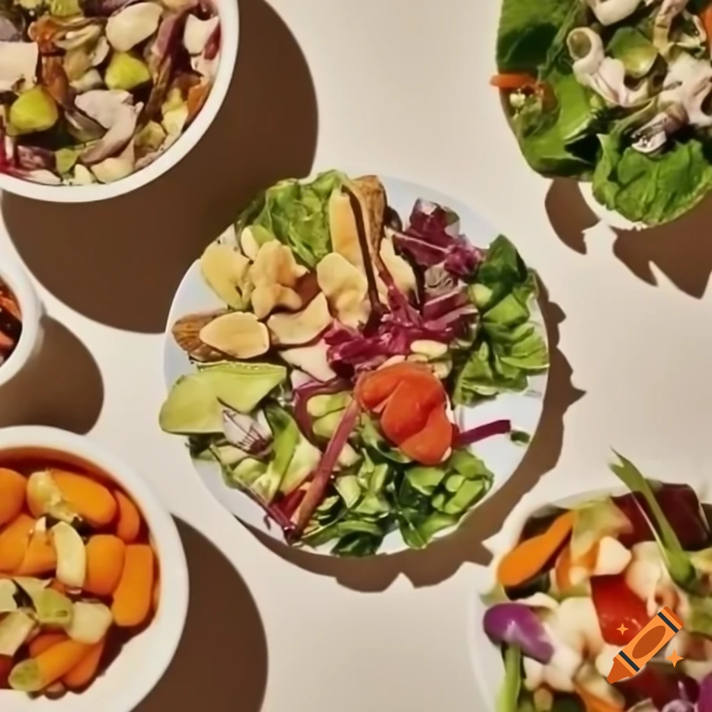 Variety of salads presented in different styles
