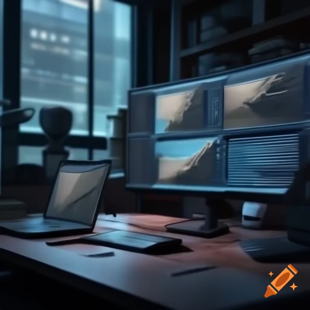 Digital artwork of modern web developer workspace with laptop and code ...