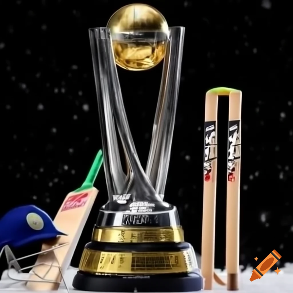 Cricket trophy design featuring cricket ball and bat for Winter Cup League 2024