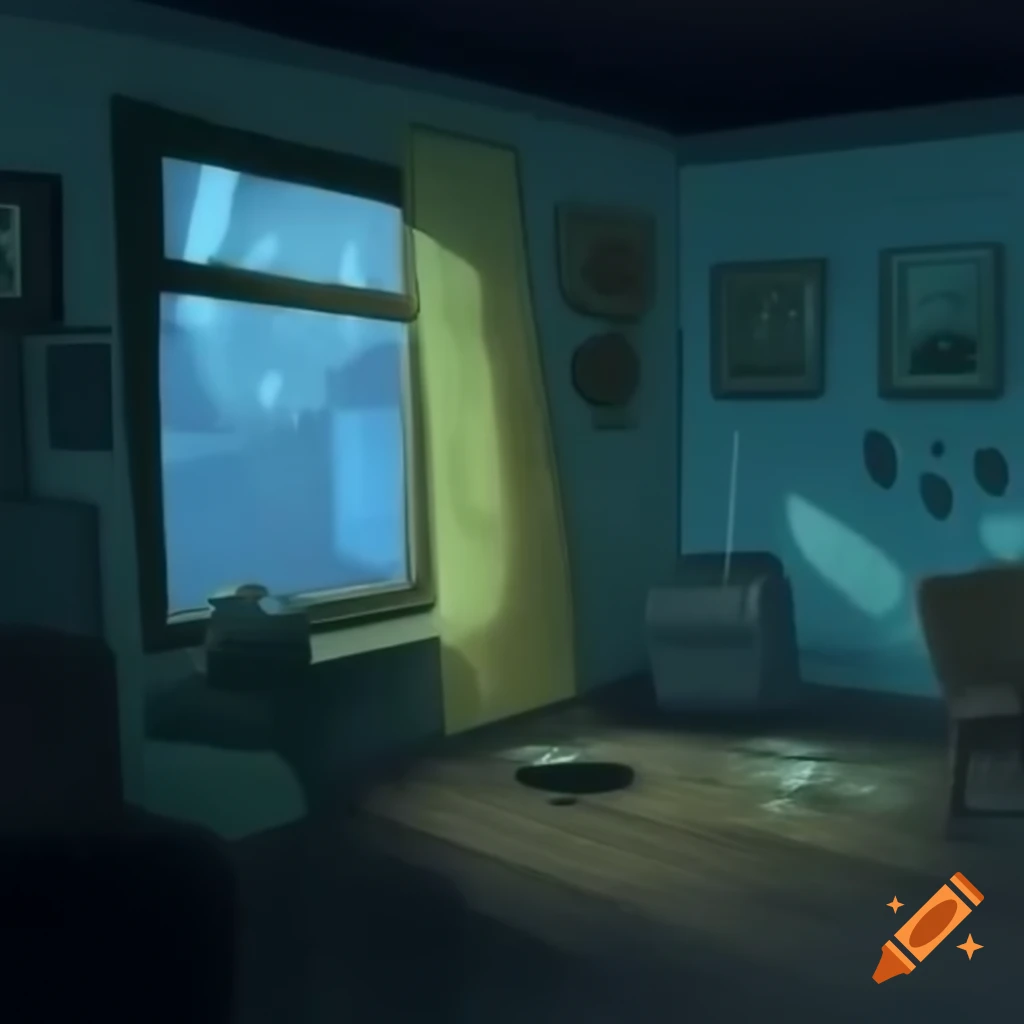 Cozy vintage room with soft lighting and rainy street view at night on ...