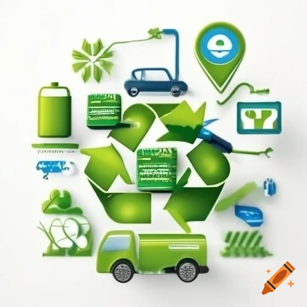 Battery recycling and resource sustainability for electric vehicles on white background