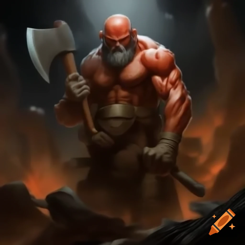 Muscular miner lifting pickaxe in front of red rock forming W and 3 on ...