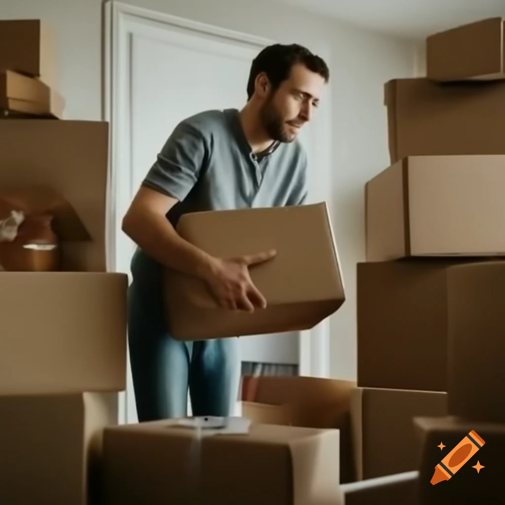 Man packing boxes with household items