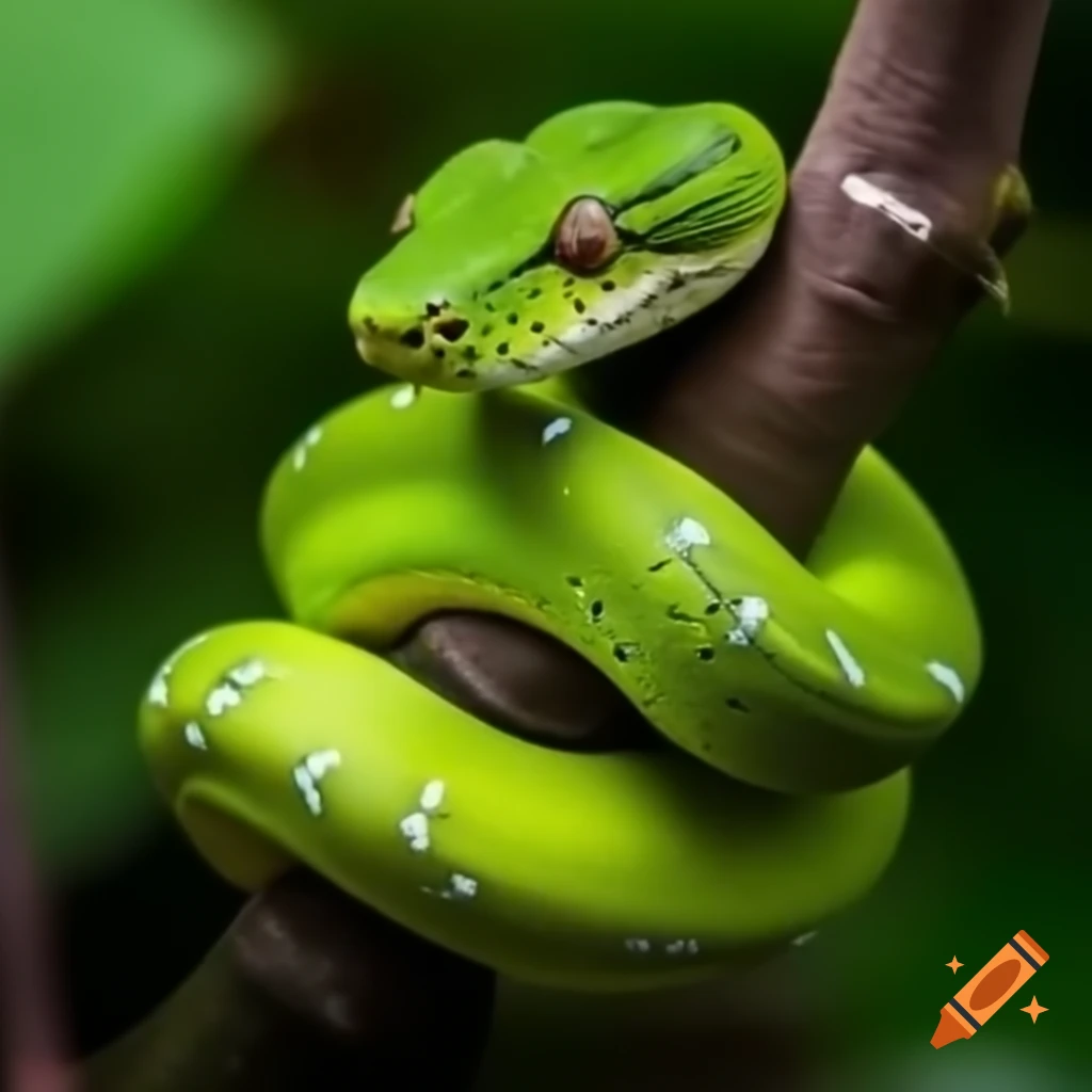Green python snake on spring tree branches in Chinese style on Craiyon