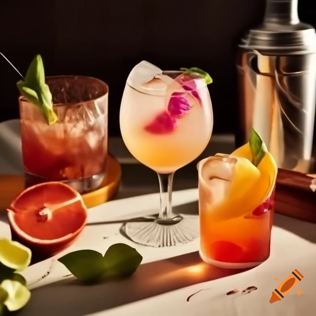 Colorful seasonal cocktails served in decorative glasses