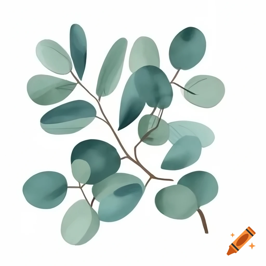 Watercolor painting of eucalyptus leaves on white background