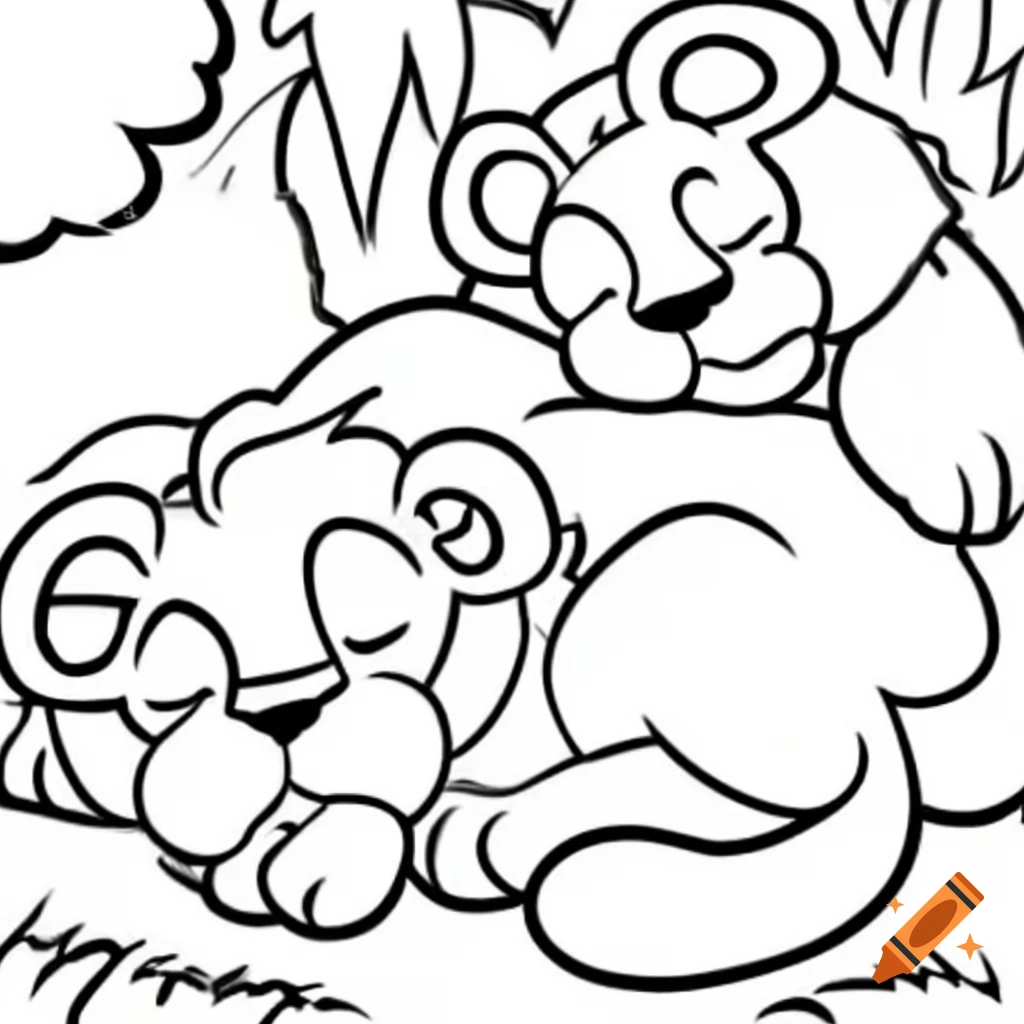 Two lions sleeping, coloring picture
