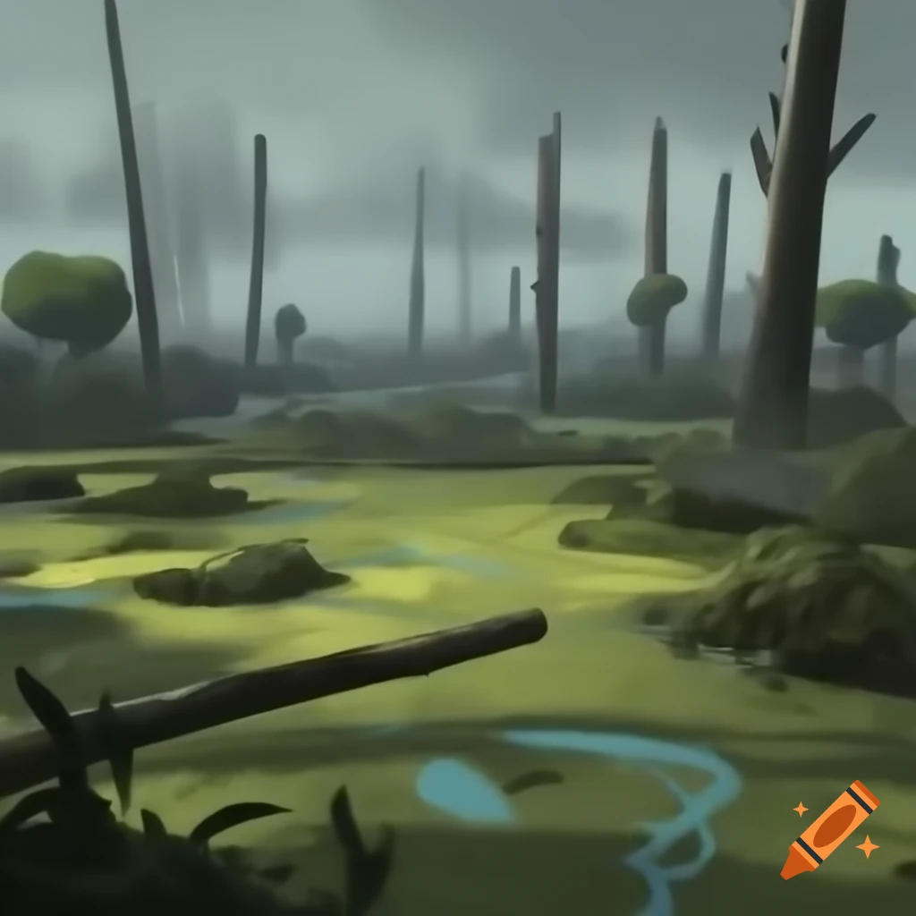 Environment with trees impacted by pollution and water