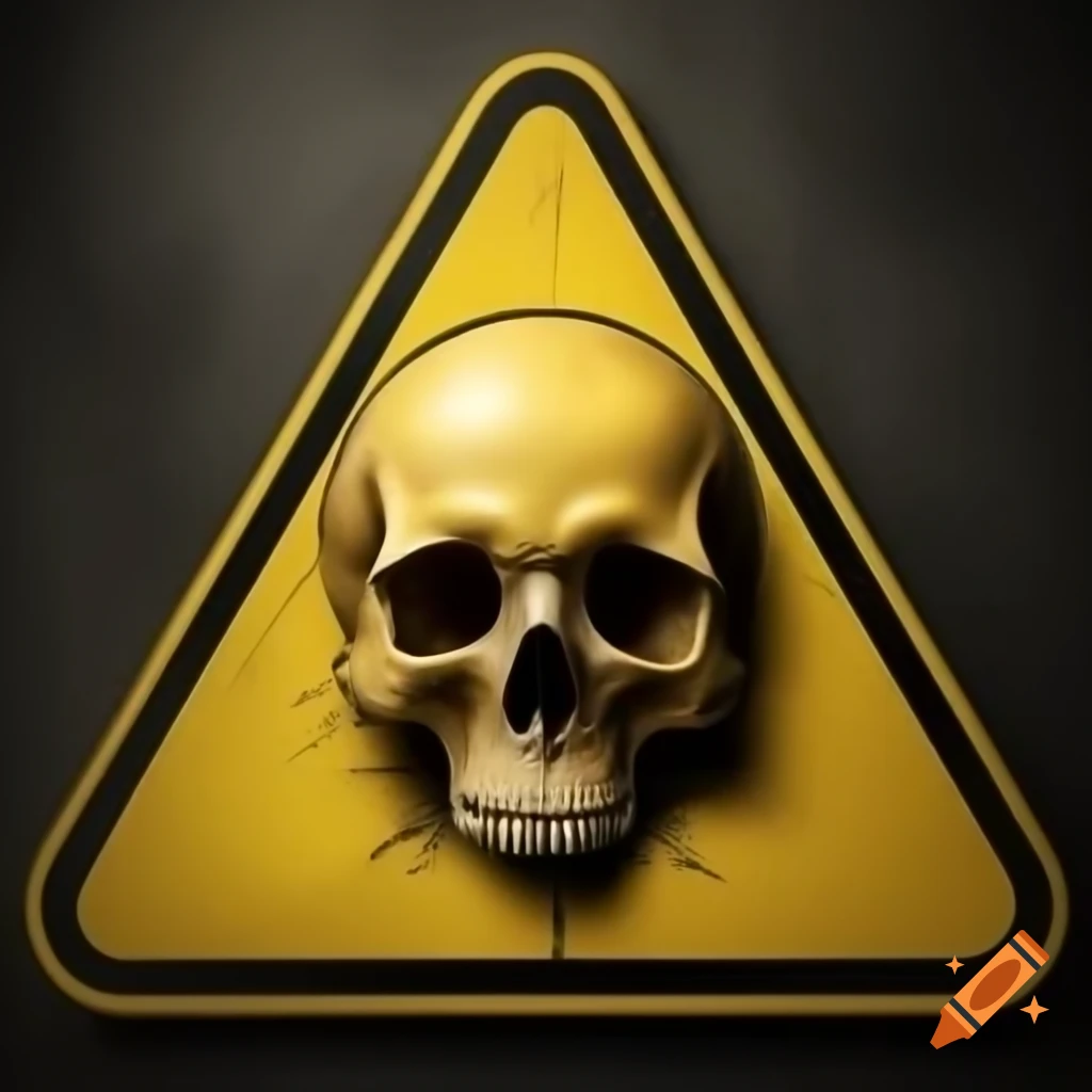 Radiation warning sign with skull symbol