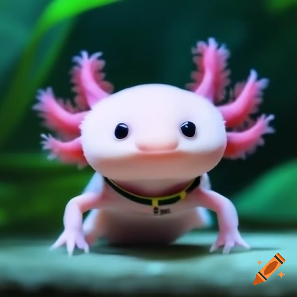 Pink axolotl with collar named Nikito