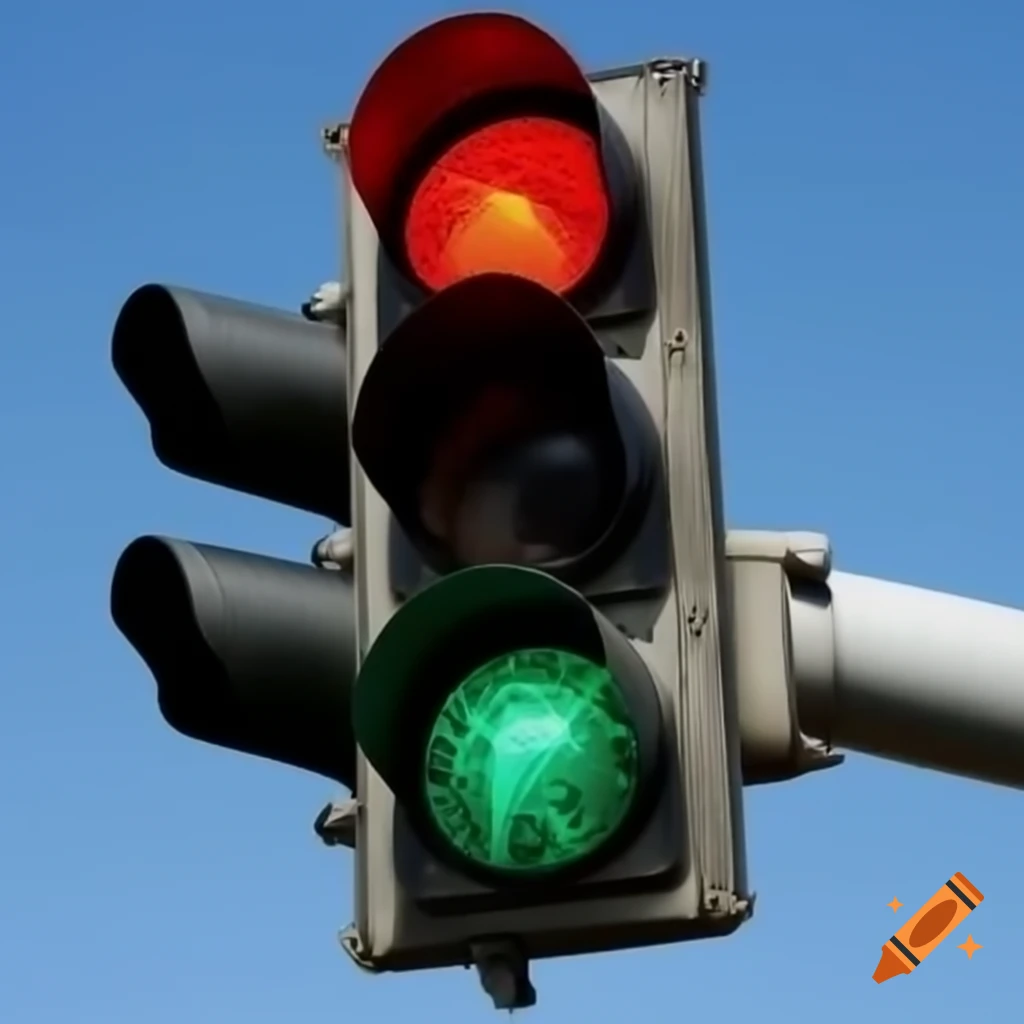 Damaged traffic light on urban street