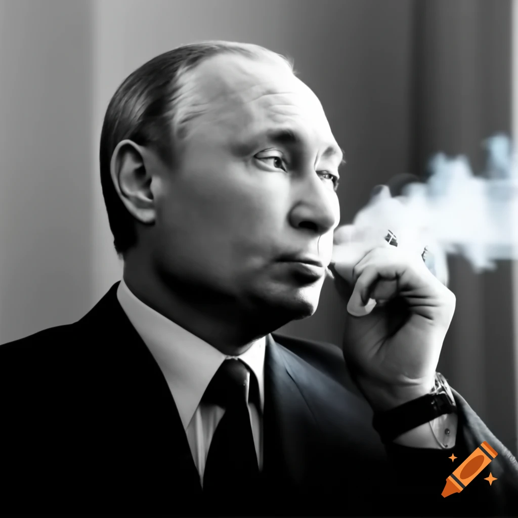 Vladimir Putin smiling while smoking a joint on Craiyon