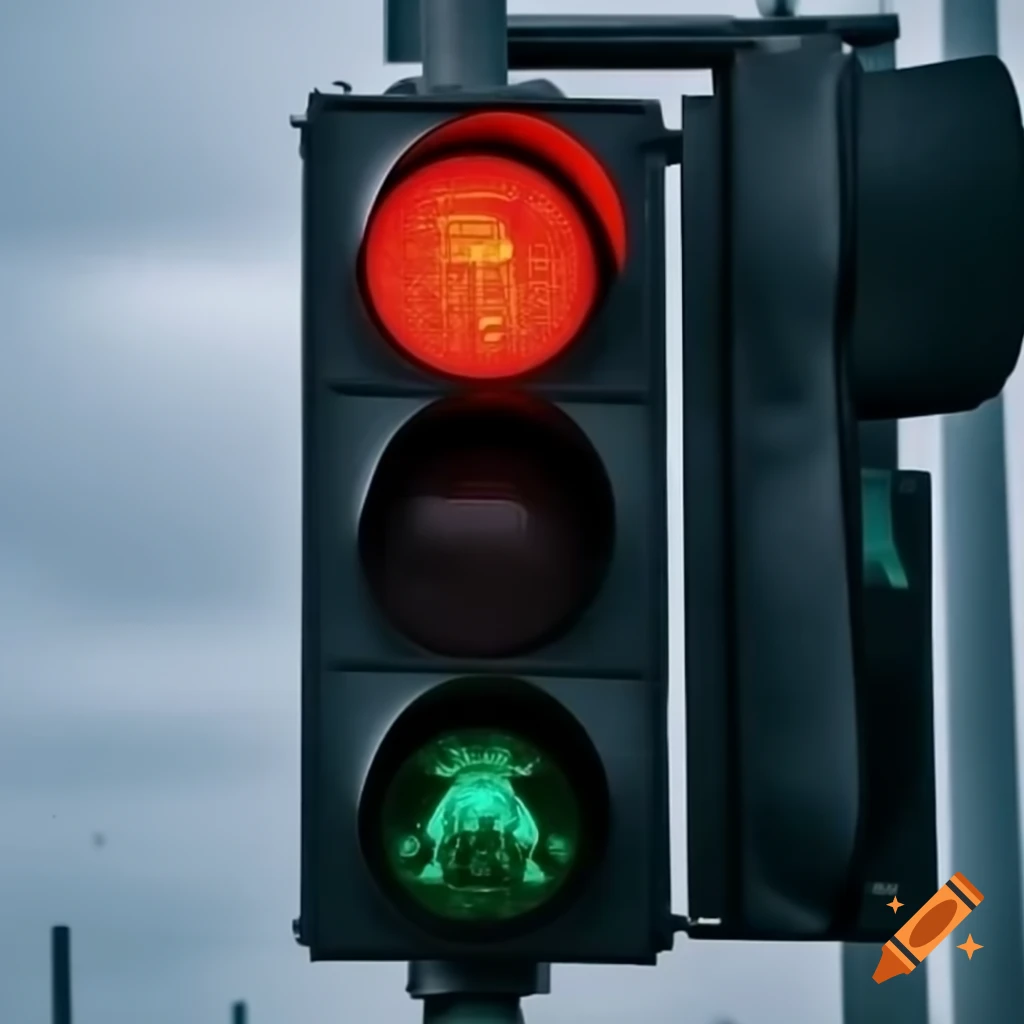 Damaged traffic light on urban street