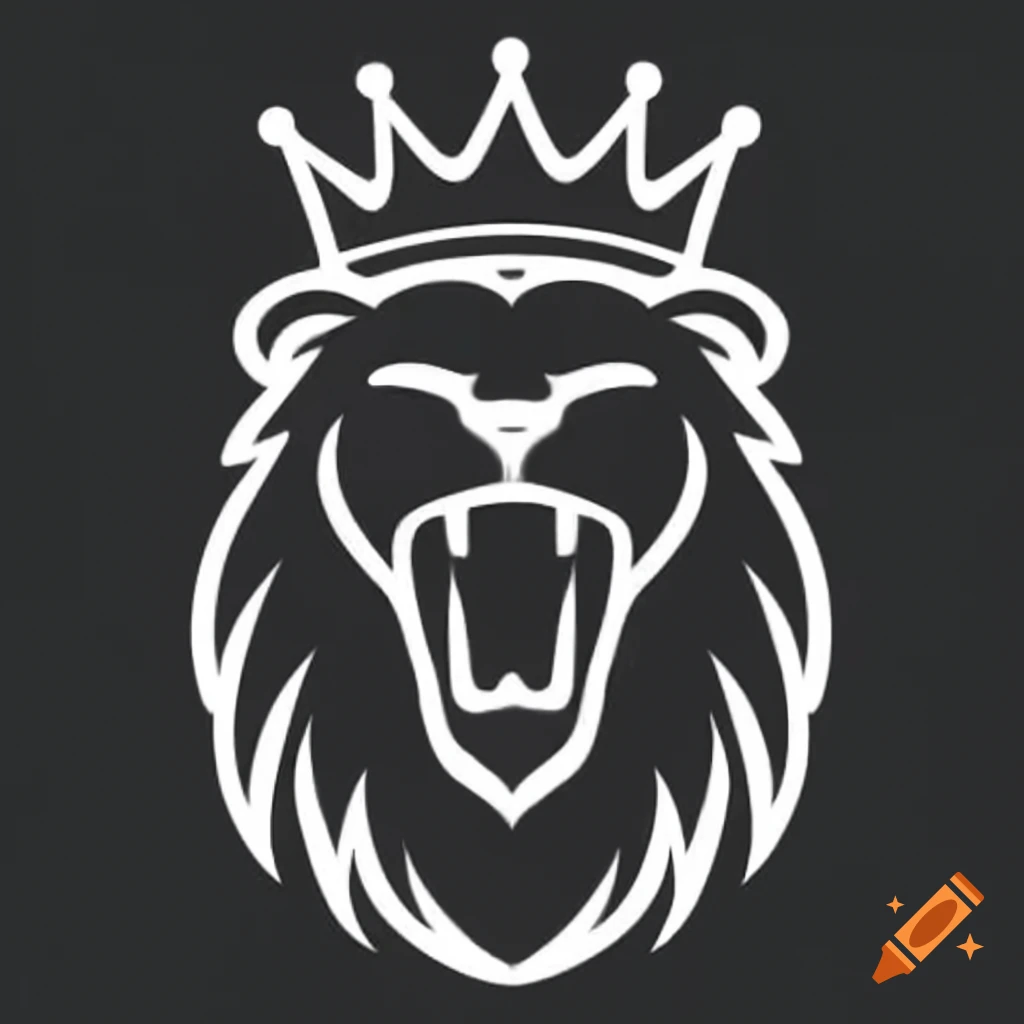 Simplified line drawing of a crowned roaring lion's head