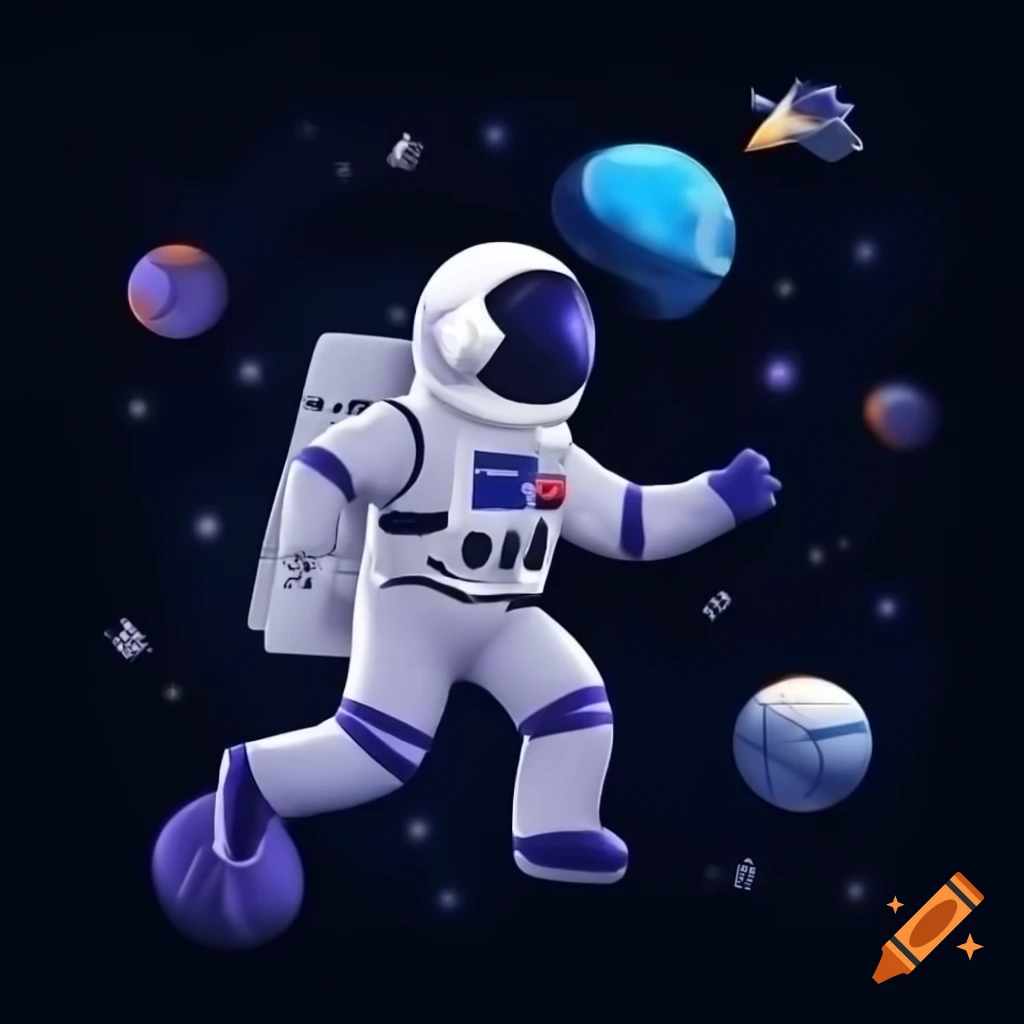 Astronaut floating in space with visual weight on the right side