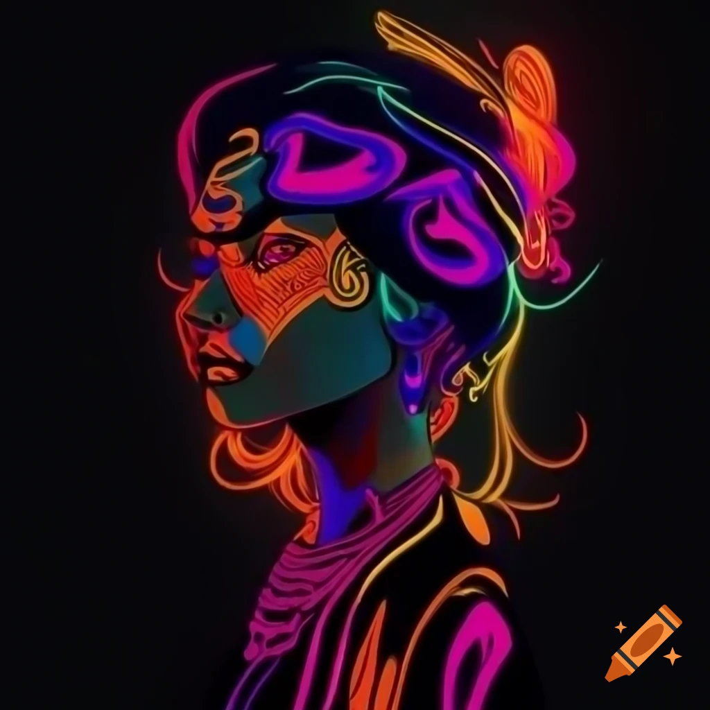 Tribal Indian abstract artwork in vivid neon colors by Brigitte J.A.G. Schrijvers