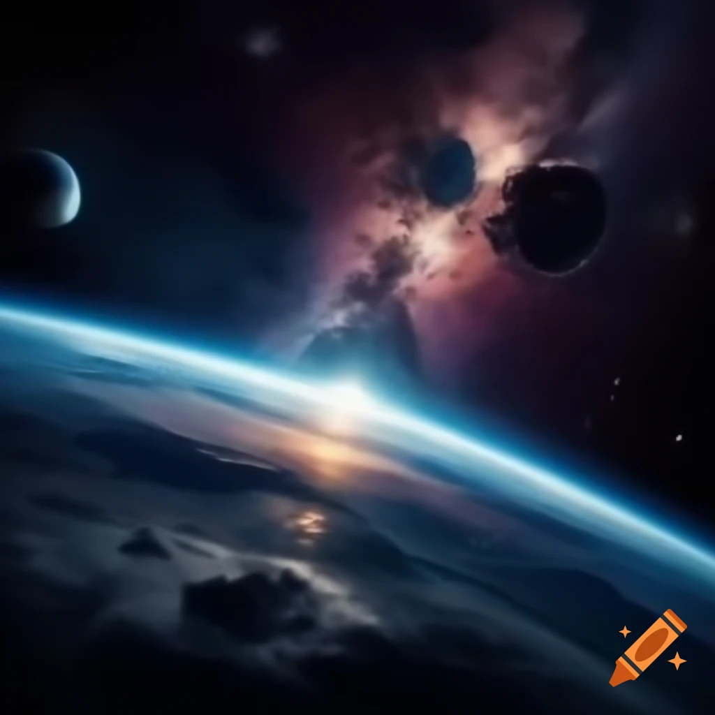 8bit space landscape with colorful nebulas
