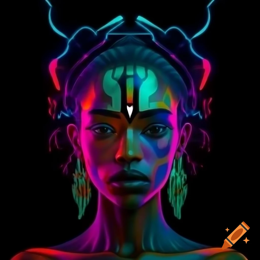 Tribal Indian abstract artwork in vivid neon colors by Brigitte J.A.G. Schrijvers