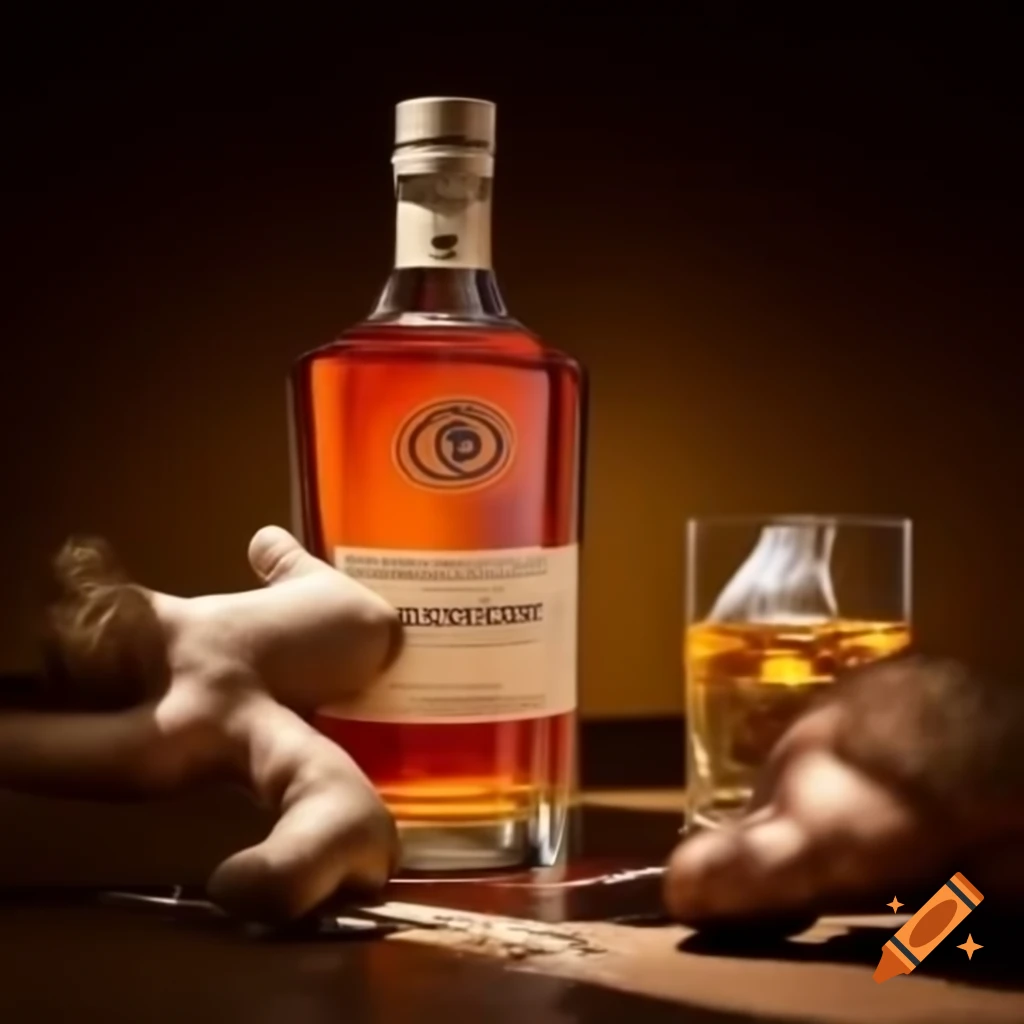 Bottle of rum with ginger root placed inside