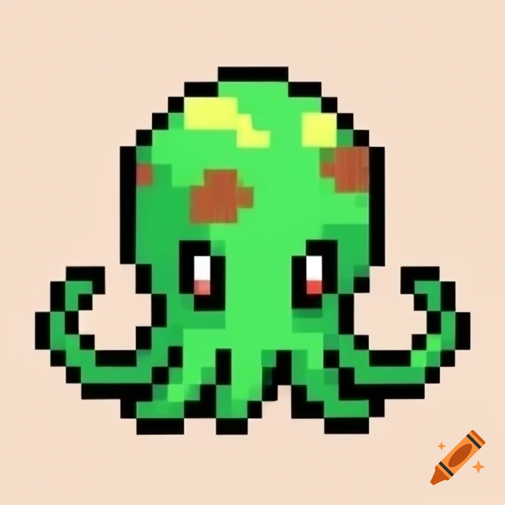 32-bit pixel art sprite of green flower-covered octopus Pokémon on Craiyon