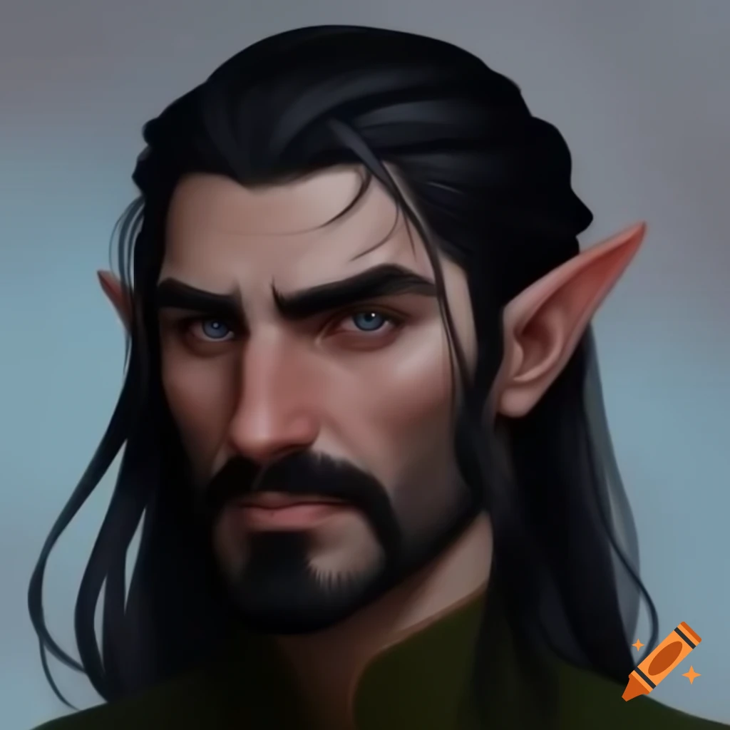 High elf cleric with black hair and moustache on Craiyon
