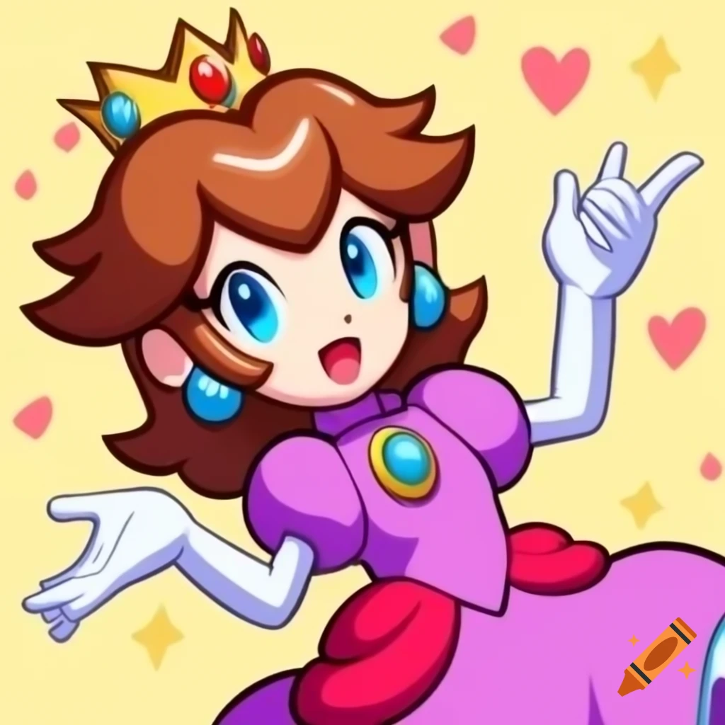 New character from Mushroom Kingdom inspired by Princess Peach with short brown hair and purple outfit