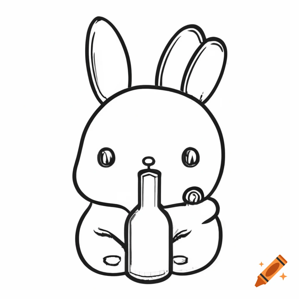 Cute outline drawing of bunny with perky ears holding bottle of honey