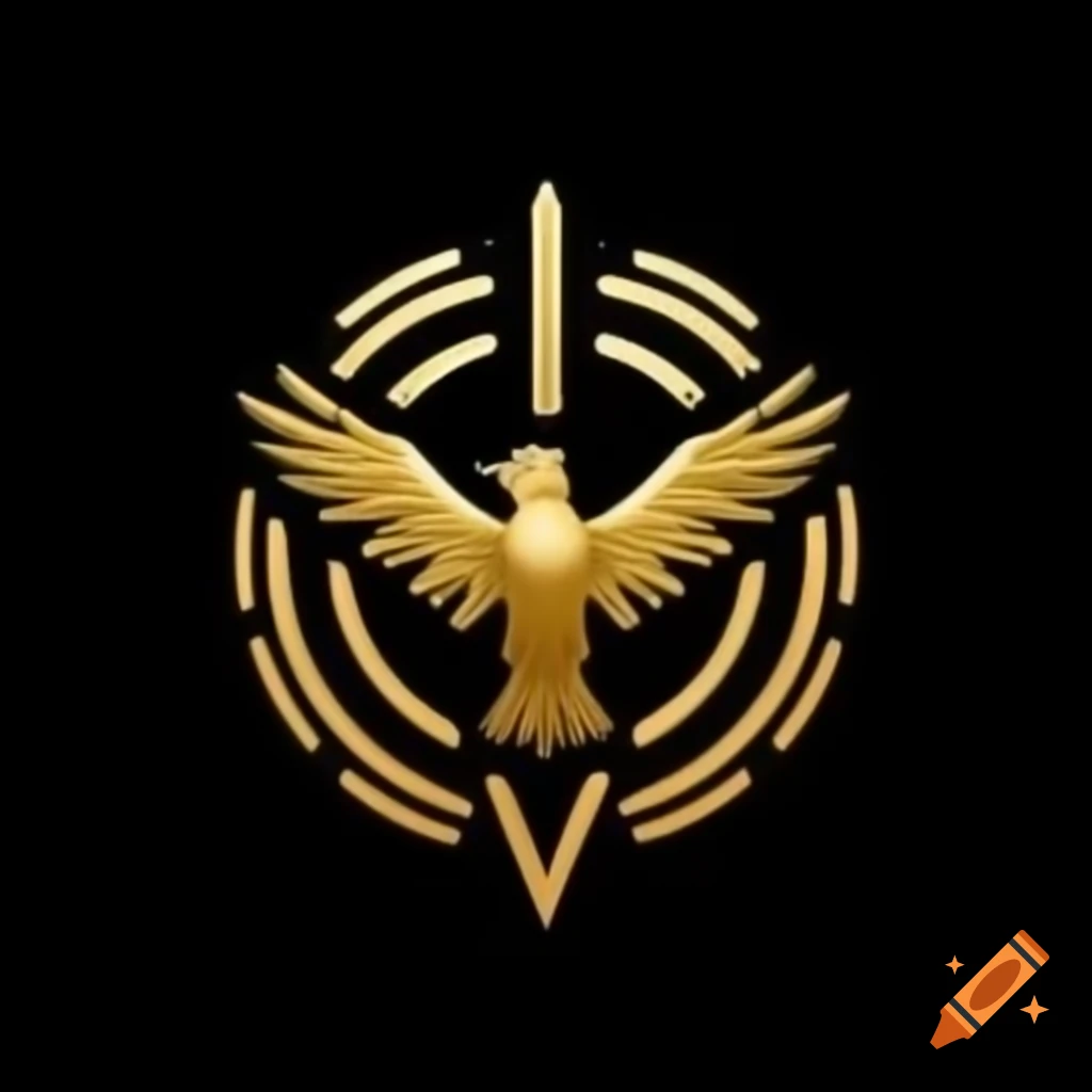 Black and gold emblem featuring a raven design