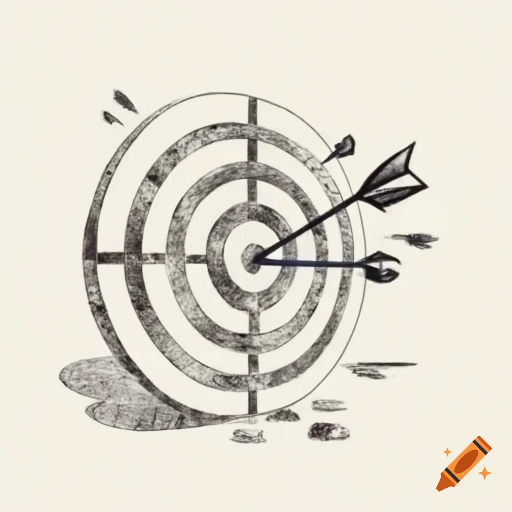 Sketch of a target with arrows scattered around missing the bullseye
