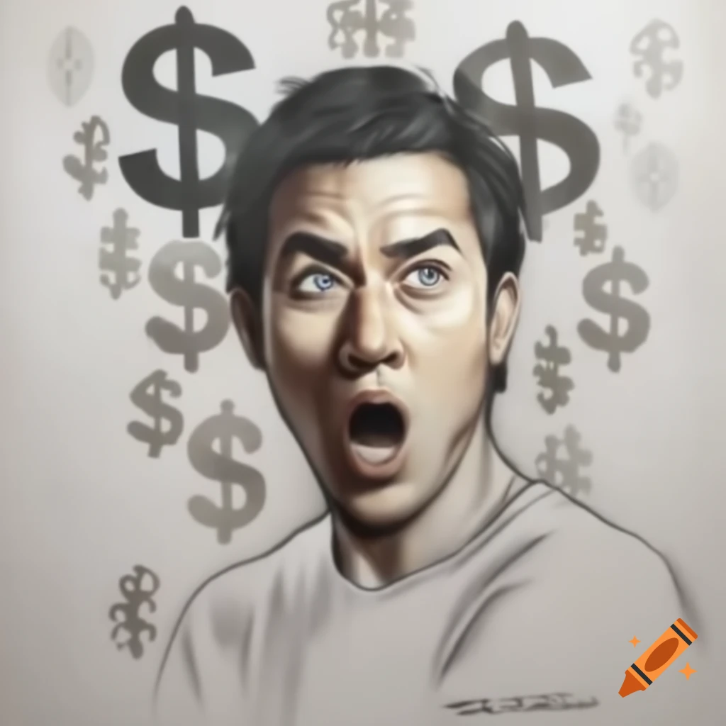 Determined person surrounded by motivational symbols like a dollar sign
