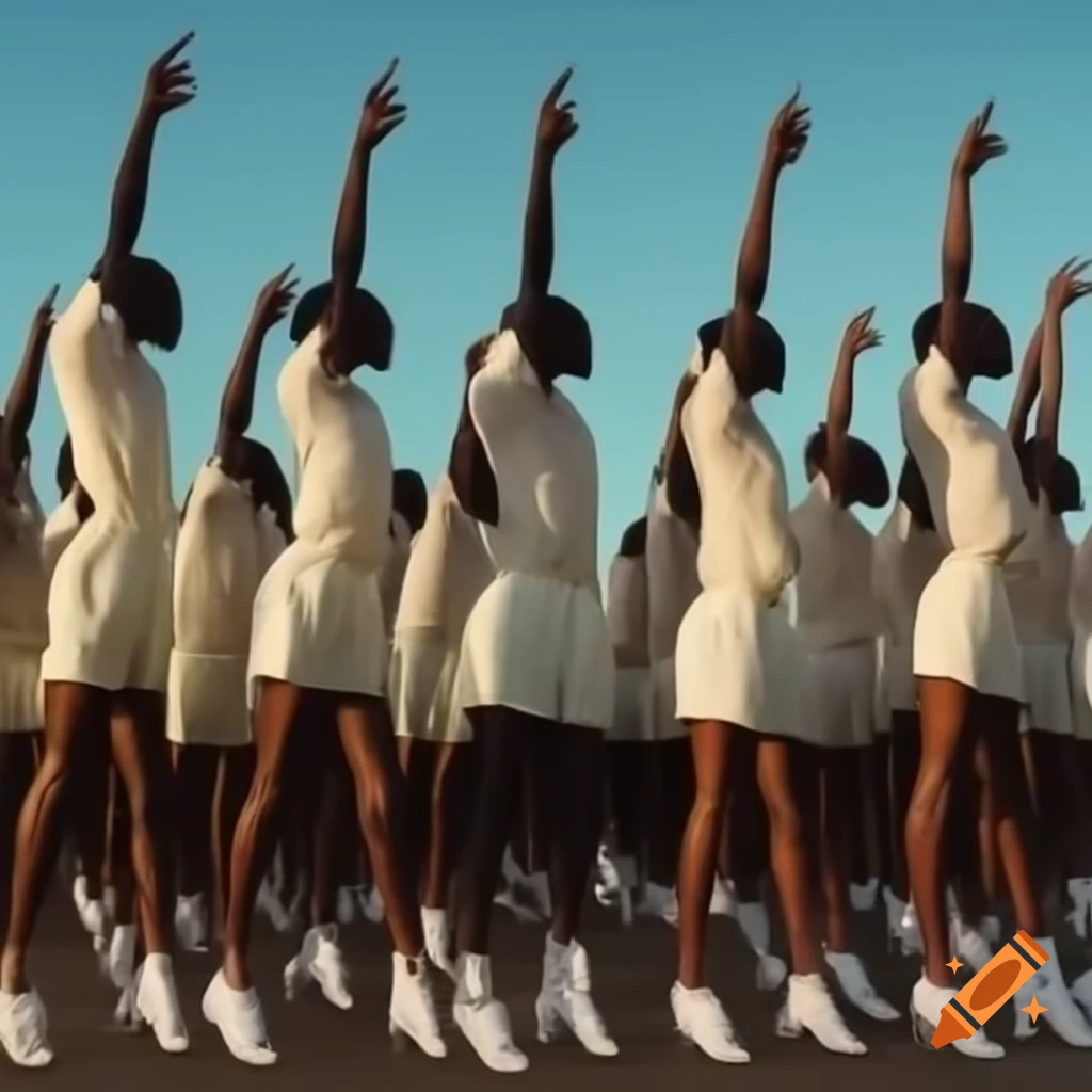 Group of people with arms raised in unison