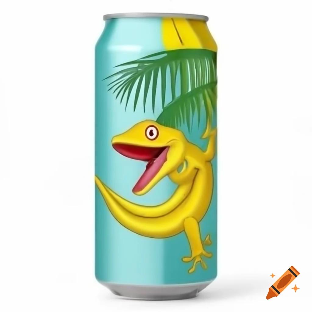 Minimalistic energy drink can design featuring gecko and banana ...