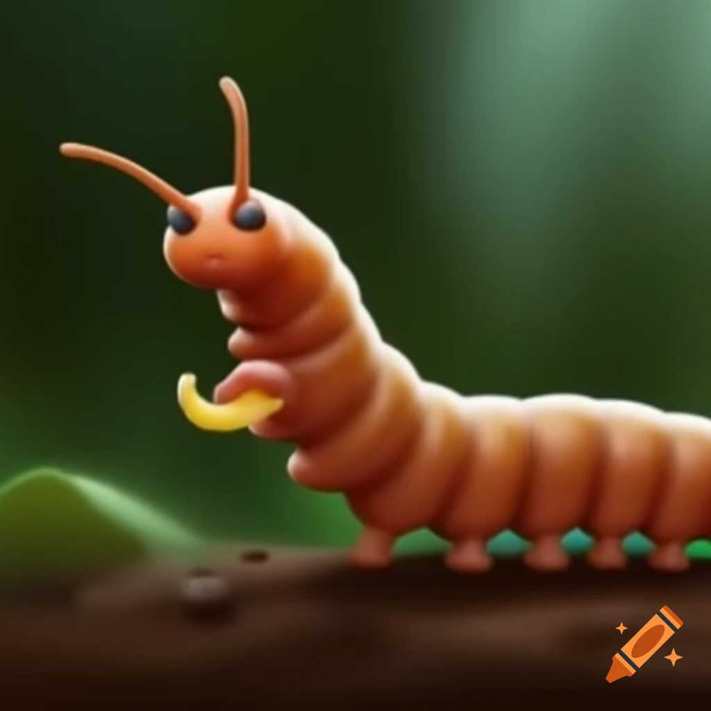 Worm eating leaves in a natural environment