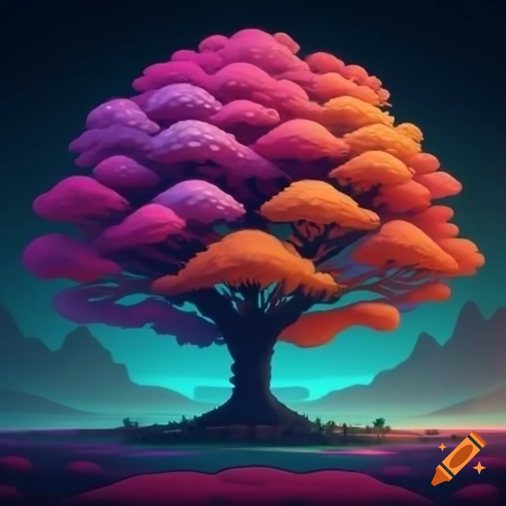 Colorful digital pixel tree artwork