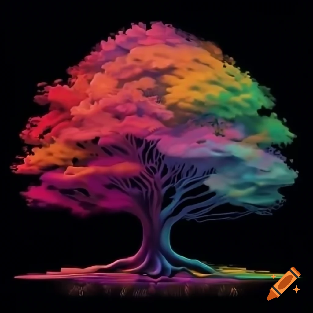 Colorful digital pixel tree artwork