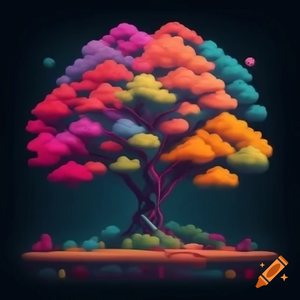 Colorful digital pixel tree artwork
