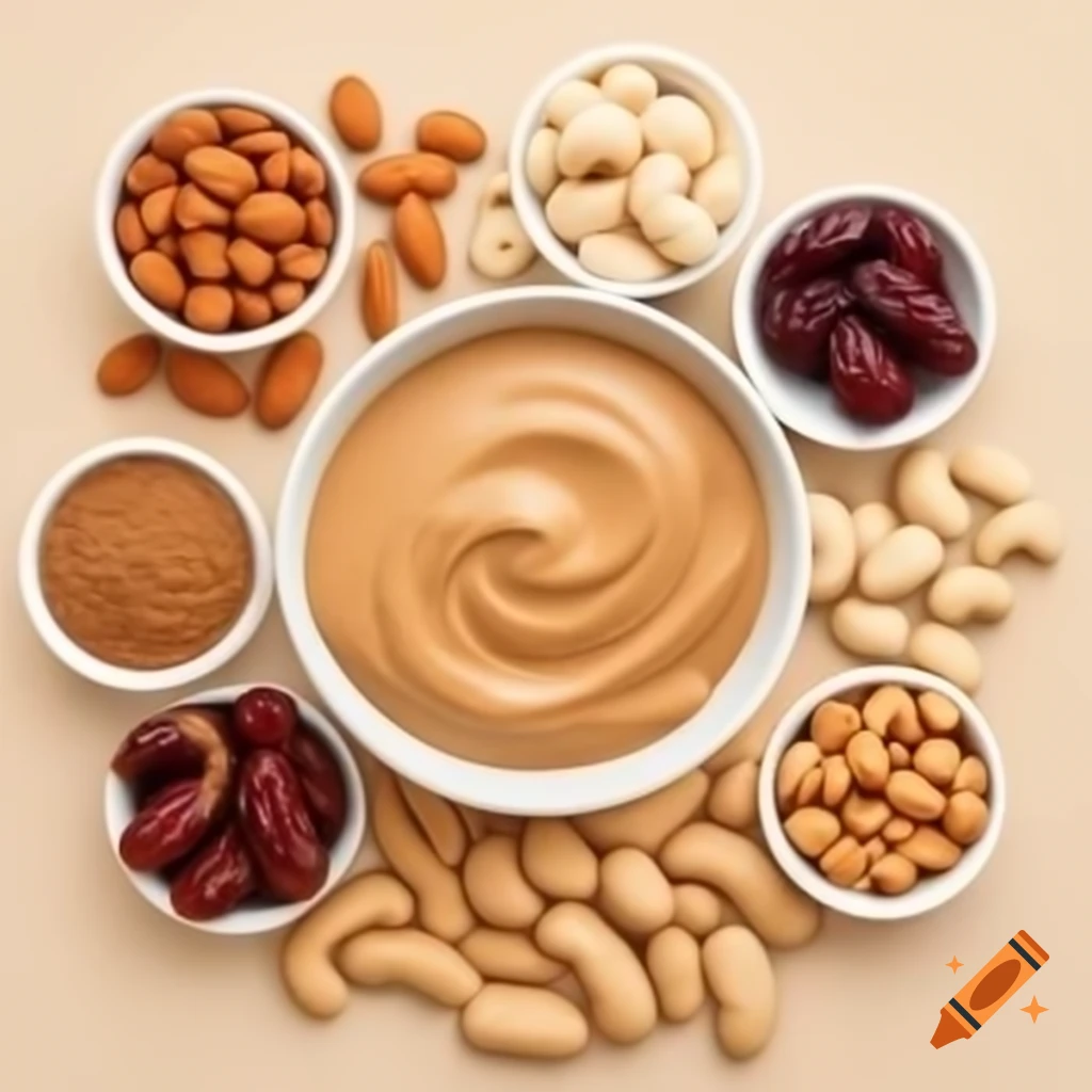 Ingredients of high protein peanut butter including peanuts, almonds, cashews, and ajwa dates