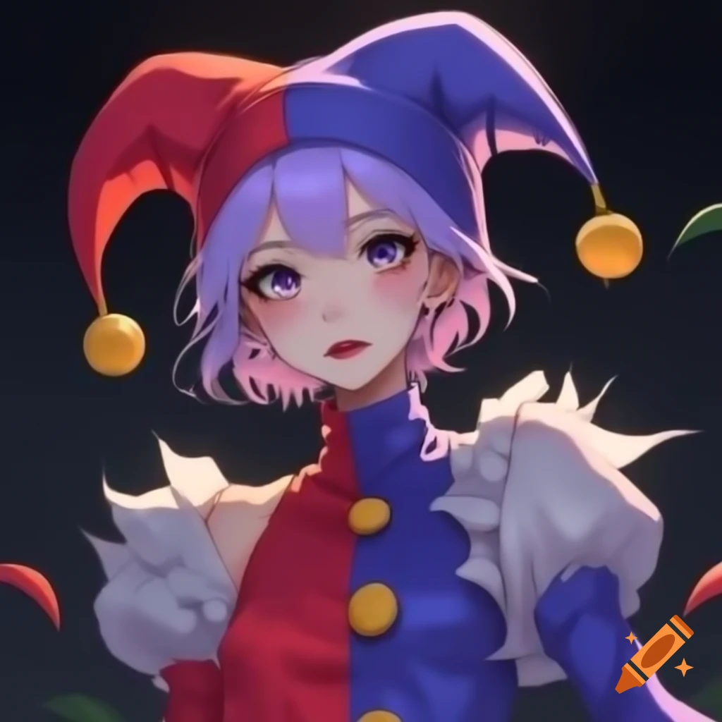 Anime jester girl performing a dance